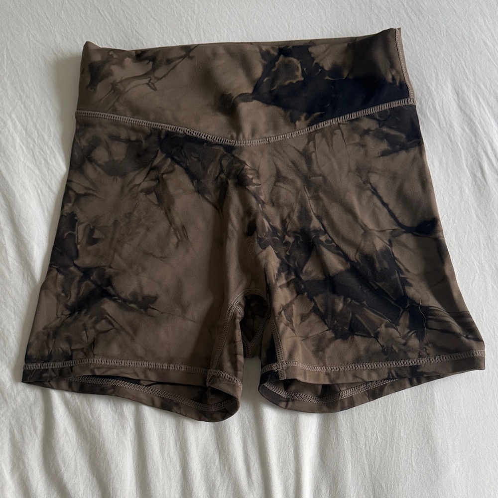 High-Rise Tie-Dye Brown Workout Shorts